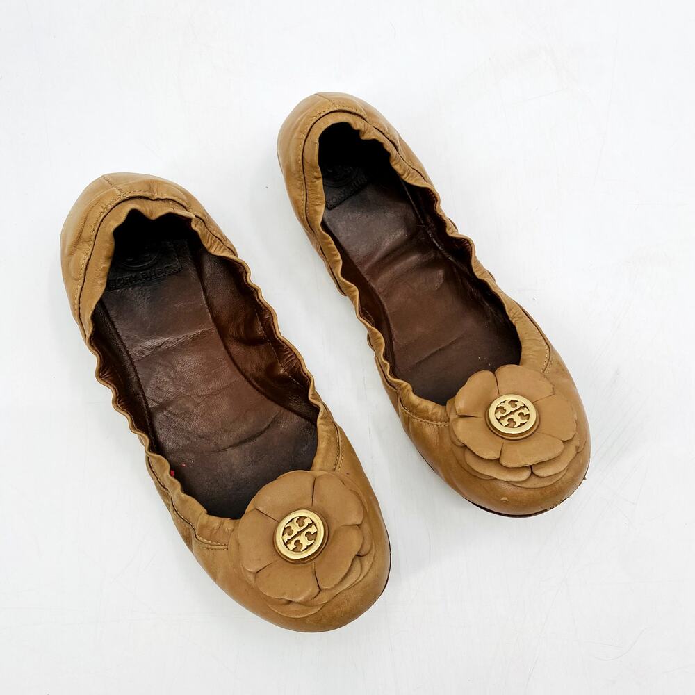 Tory Burch Tan Brown Scrunch Ballet‎ Flats